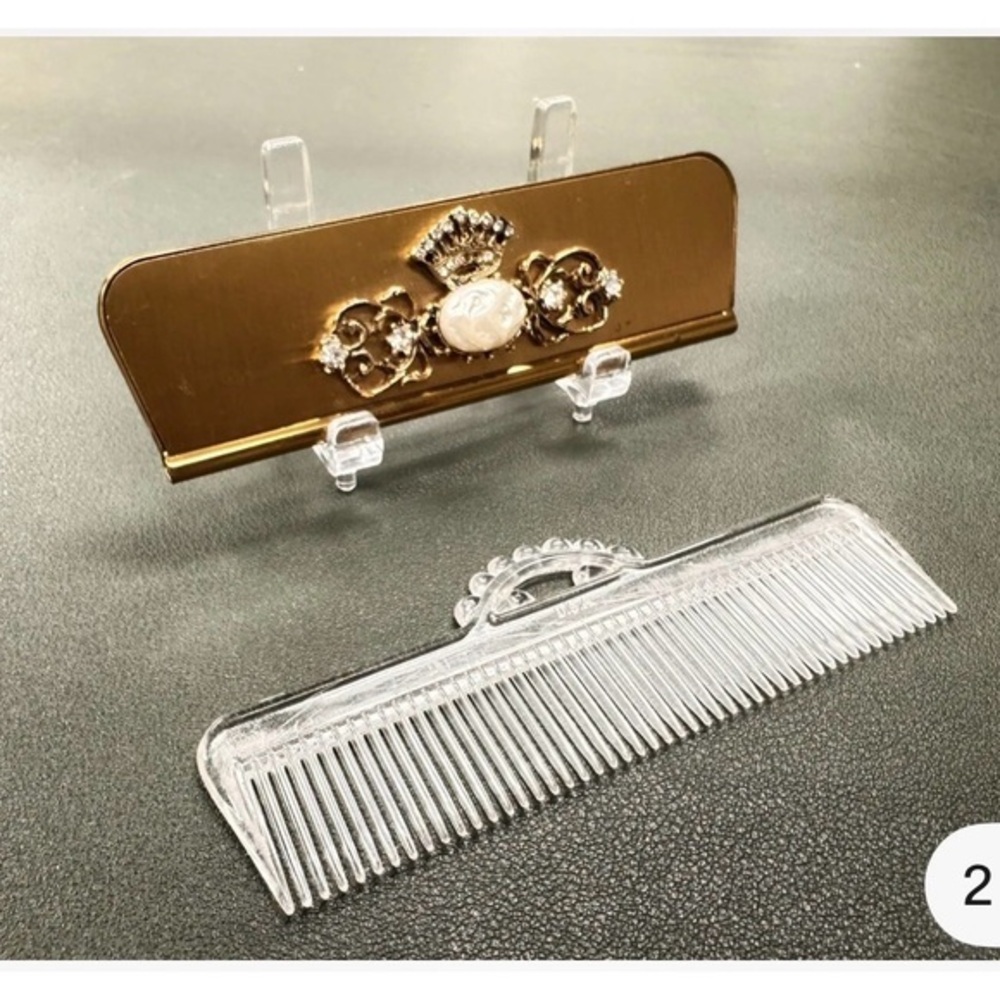 Vintage Bejeweled Pearl Ornate Compact Folding Comb & Mirror Case Kaiser Crown